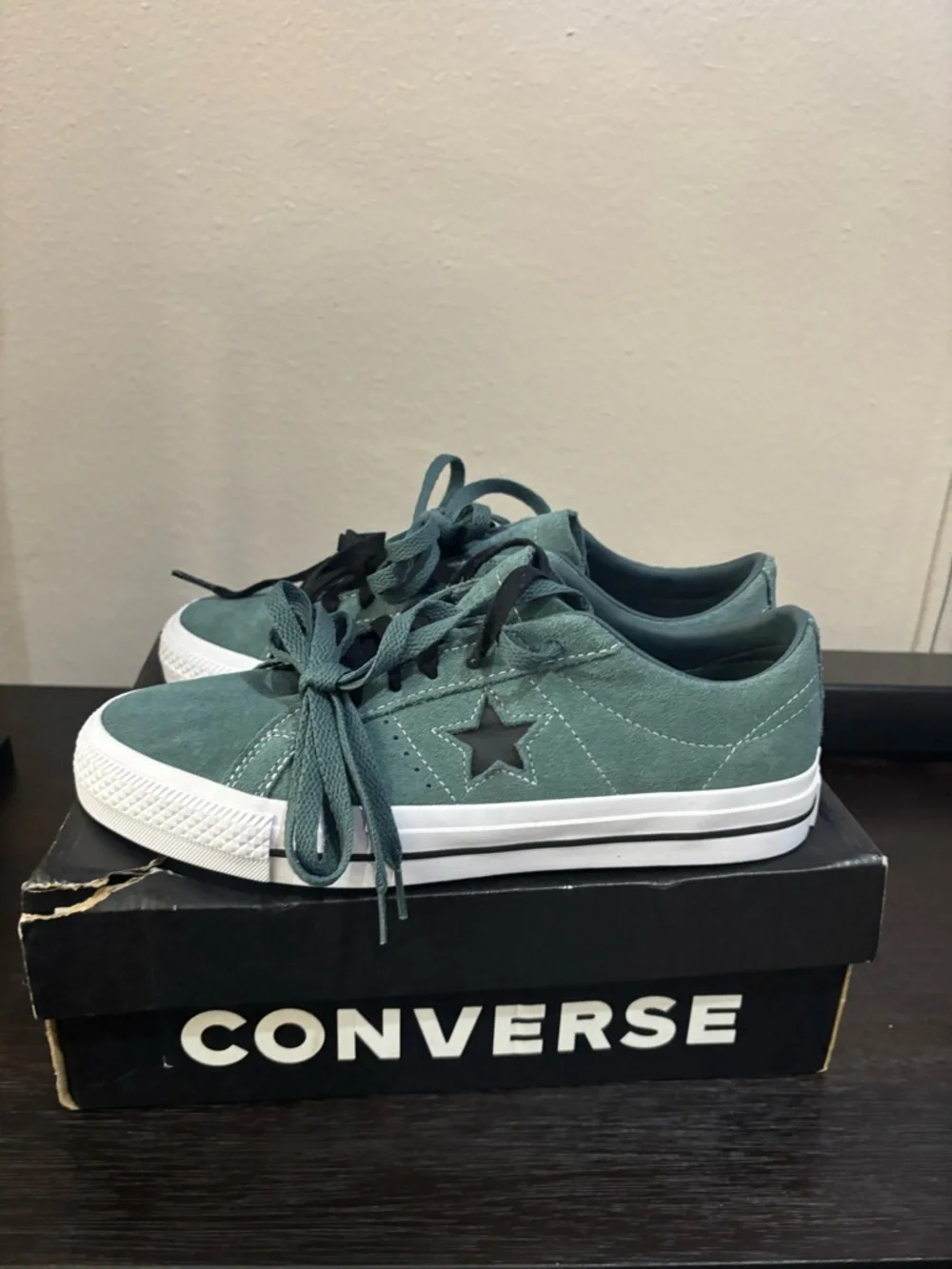 Converse Kids Teal Suede One Star Sneakers with Black Star - Picture 3 of 14